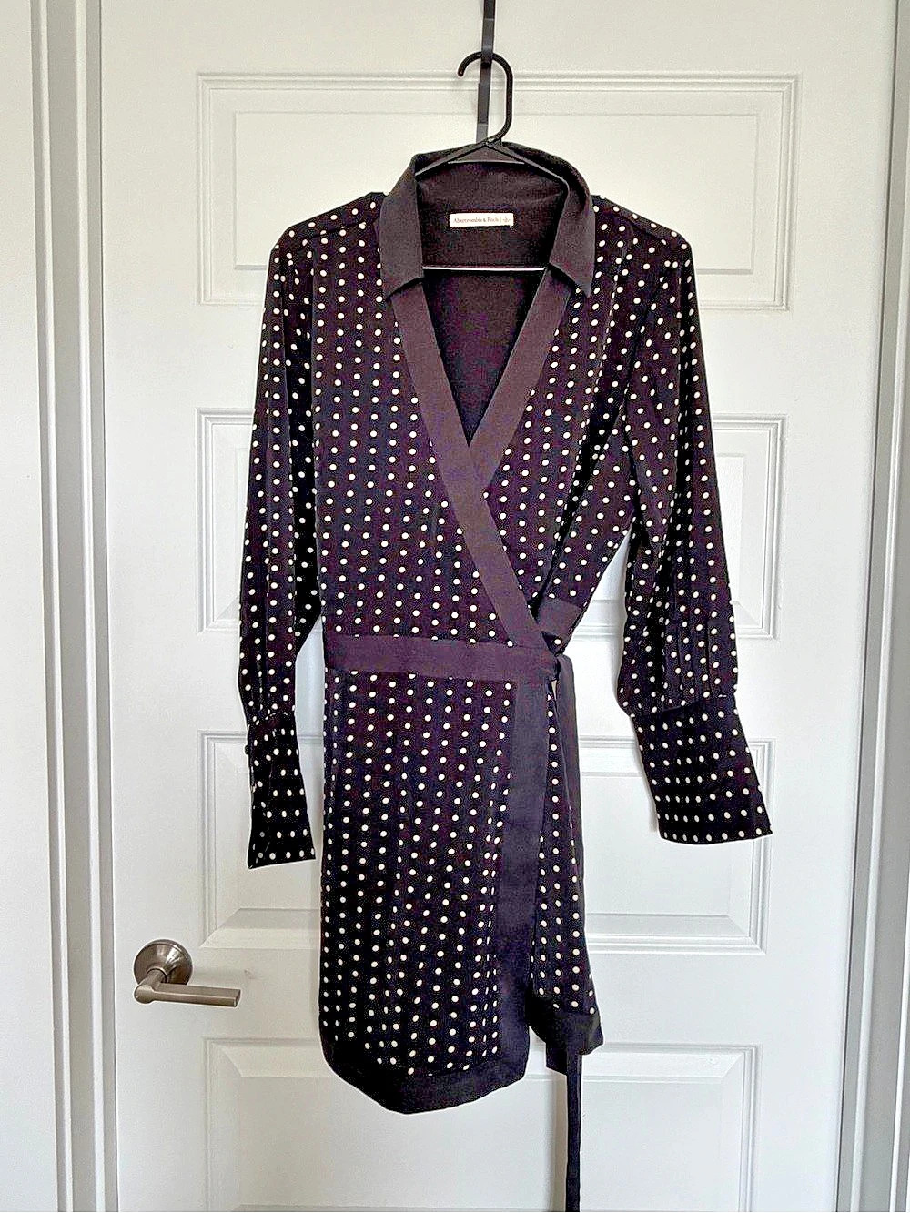 Abercrombie & Fitch Polka Dot Wrap Mini Dress in Black Size Large Like New